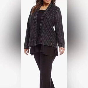 Eileen Fisher Black White Strip Silk Organic Cotton Open Front Cardigan Size 3X